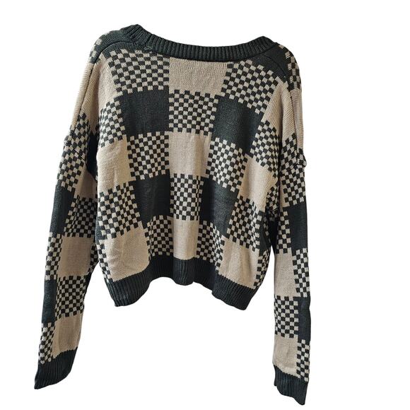 XXL Cropped Checkered Cardigan Y2K Revival Oversized Retro Aesthetic Cozy NWT - Picture 11 of 11